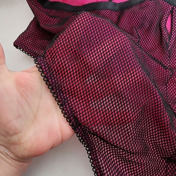 6X 30W Torrid Pink Black Fishnet Satin Binding Panty Hipster Lingerie Boudior - Picture 6 of 8